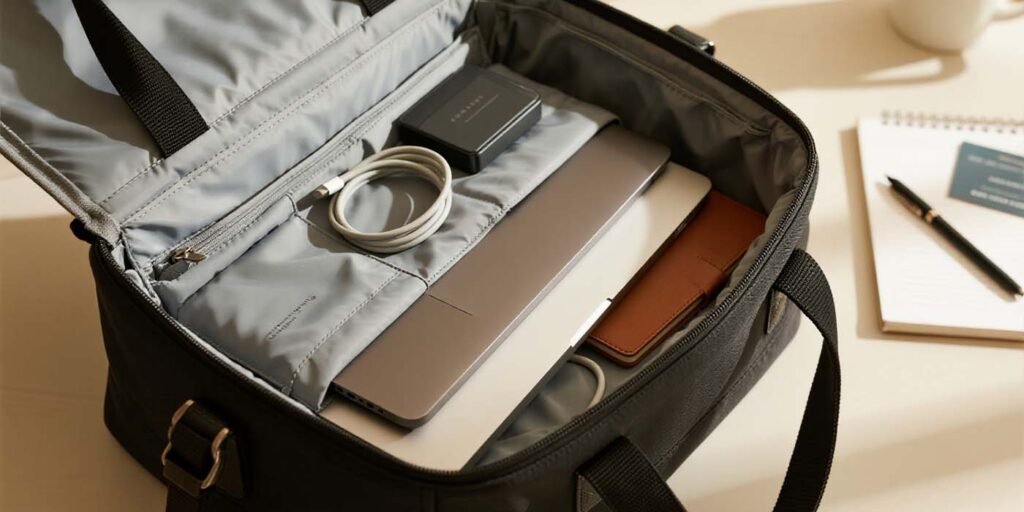 Padded 15-inch laptop insert fitted inside a structured work tote.