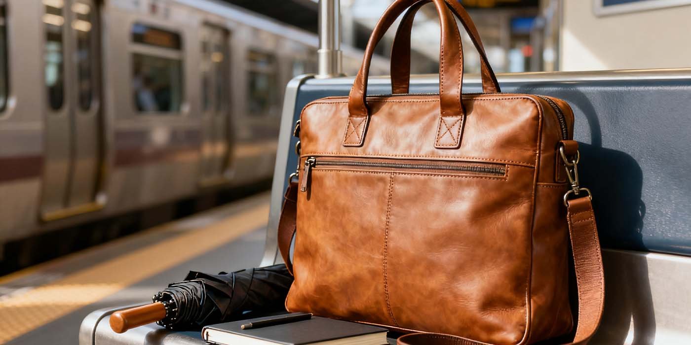 The Ultimate Office Bag Guide: Finding Your Perfect Professional Companion - laptop bag Tan convertible office bag tote with handles and shoulder strap in commuter setting