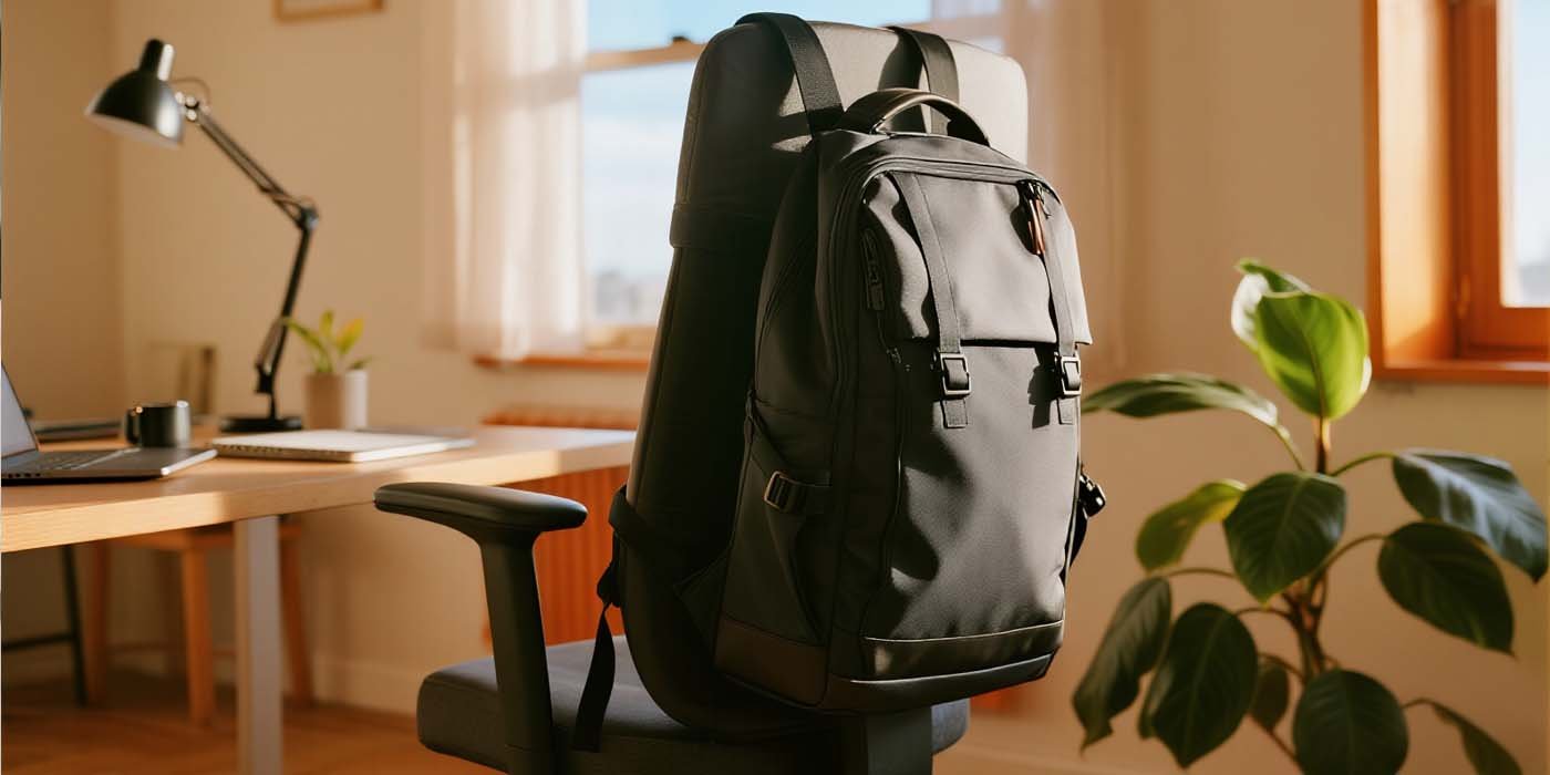 The Complete Computer Bag Guide: Protecting Your Technology Investment - laptop bag Black professional computer backpack with padded laptop sleeve on office chair