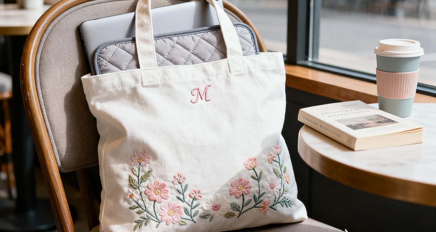 Personalised Laptop Bag: Why Choose One And 7 Stylish Options - laptop bag personalized laptop bag embroidered canvas tote with visible padded sleeve and colorful embroidery