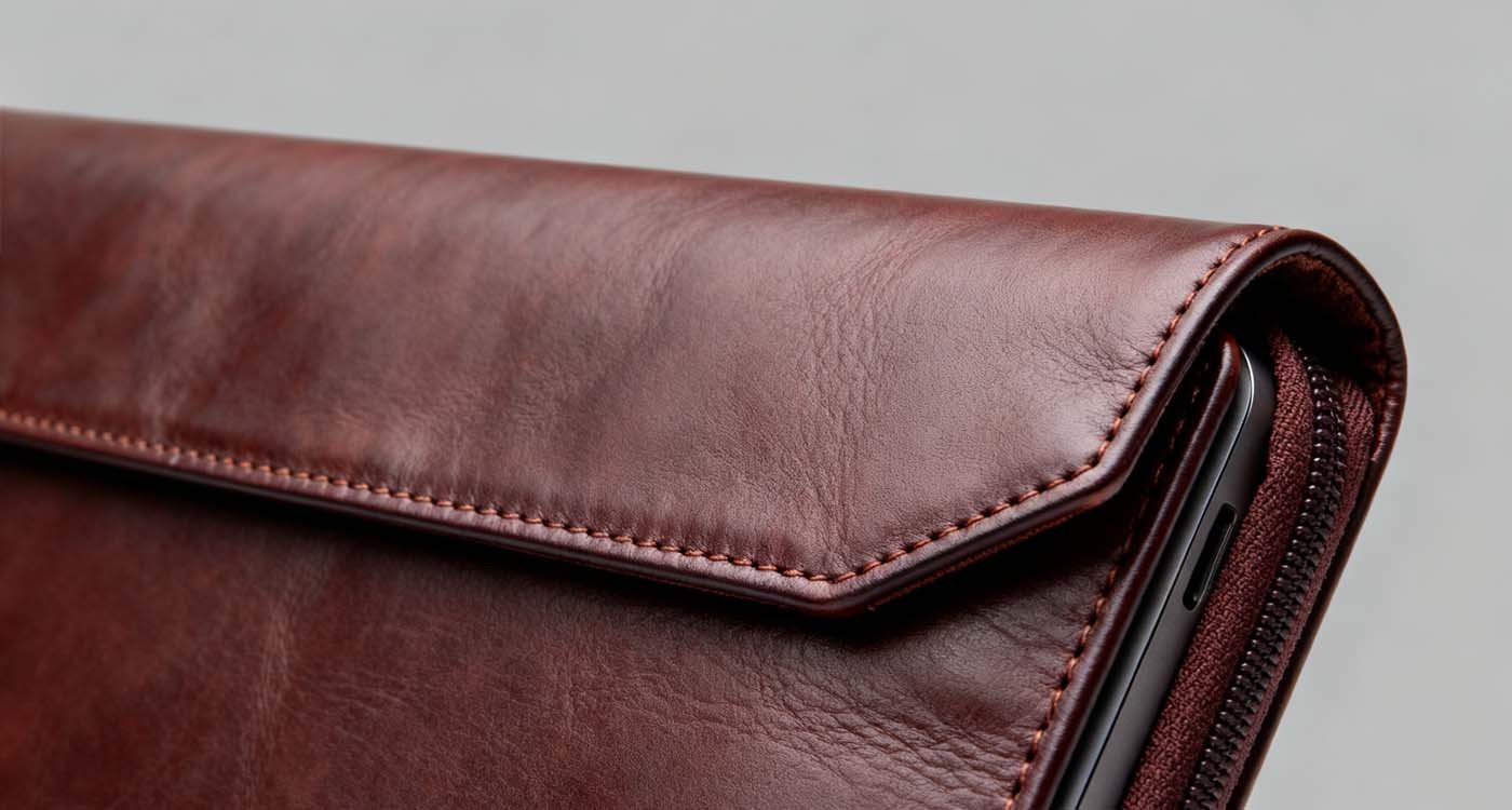 Slim Laptop Case: Pick a sleek, protective sleeve that fits your life - laptop bag slim laptop case premium leather sleeve studio shot showing stitching and soft lining