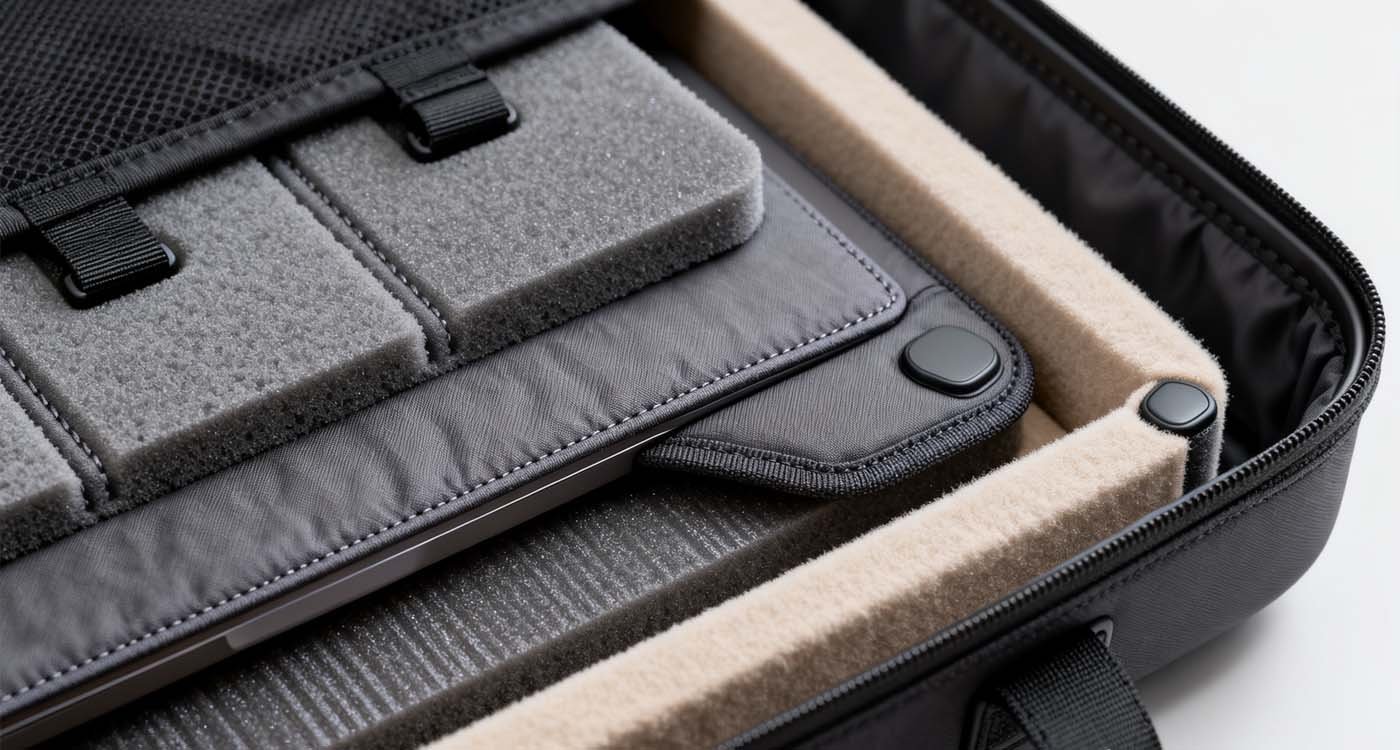 The Ultimate Guide to Choosing the Perfect 16 Inch Laptop Bag - laptop bag close-up of padded compartment and reinforced corner protection in a 16 inch laptop bag