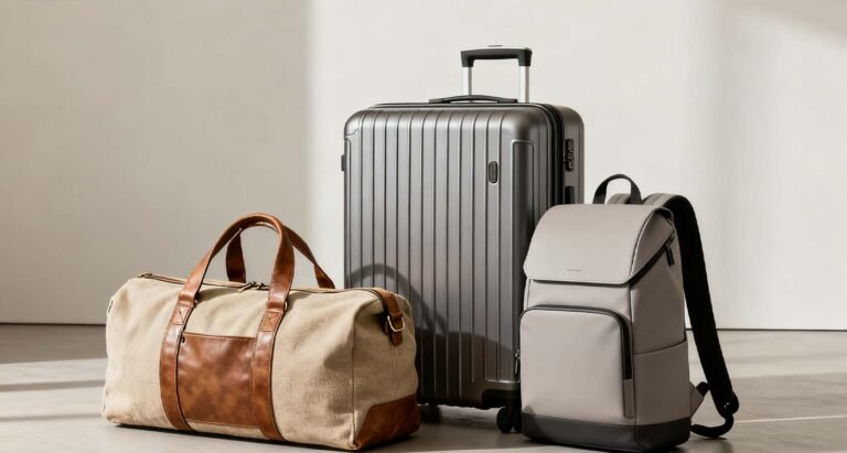 The Ultimate Travel Bag Guide: Finding Your Perfect Travel Companion - laptop bag selection of different travel bags including suitcase, duffel, backpack, and tote arranged together