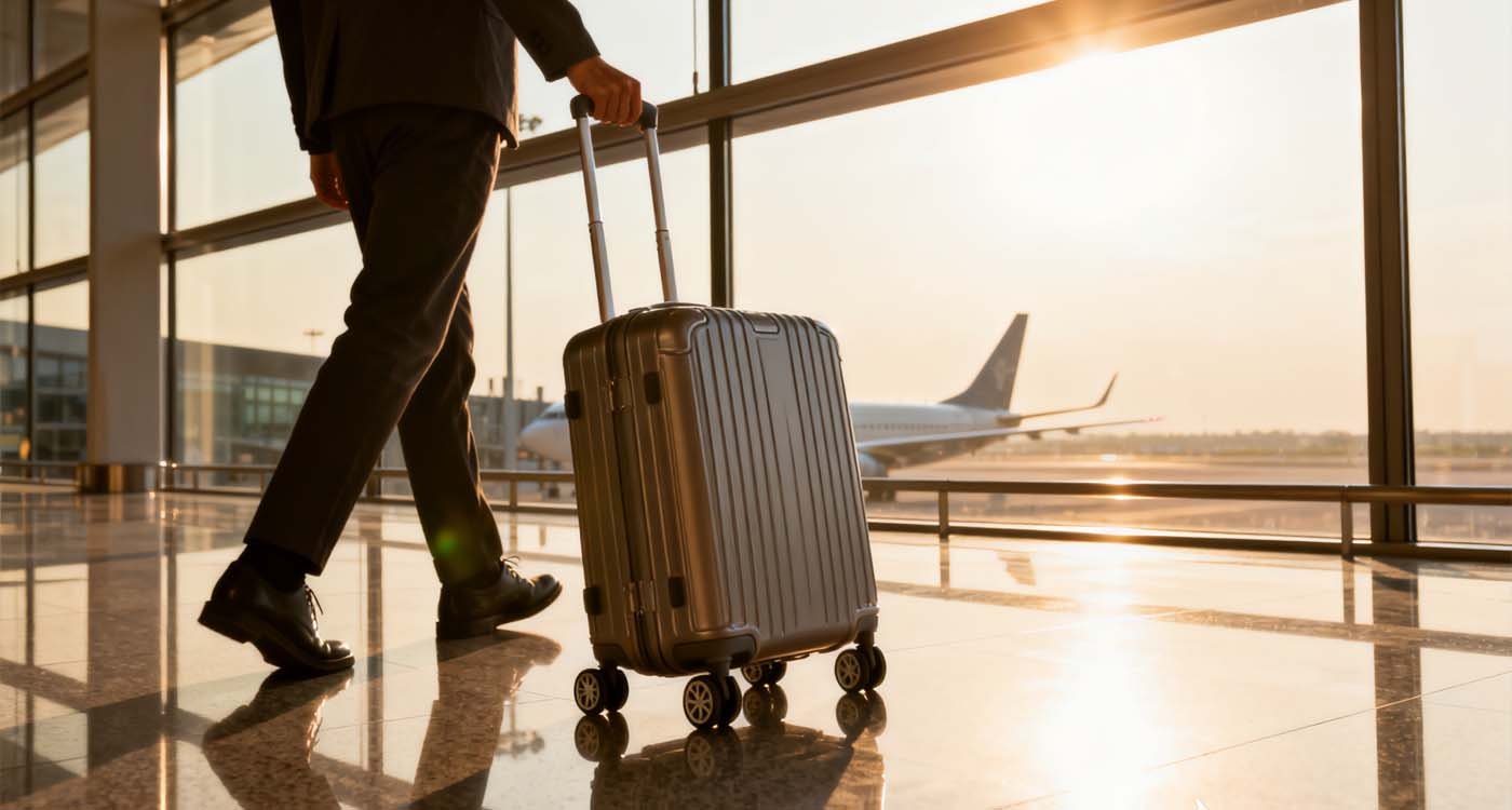 The Ultimate Travel Bag Guide: Finding Your Perfect Travel Companion - laptop bag traveler pulling a carry-on travel bag near an airport gate window