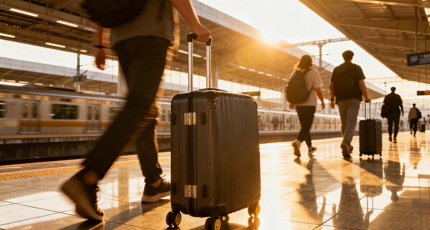 The Ultimate Travel Bag Guide: Finding Your Perfect Travel Companion - laptop bag group of travelers rolling luggage bags through train station or terminal