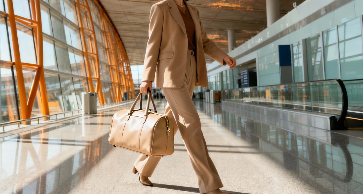 Best Travel Bags 2025 — The Ultimate Guide for Modern Travelers - laptop bag Woman carrying beige travel bag while walking through airport