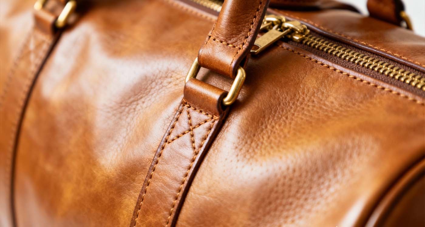 Cheap Designer Leather Duffle Bags — Affordable Luxury for Smart Shoppers (2025) - laptop bag Close-up of brown leather duffle texture