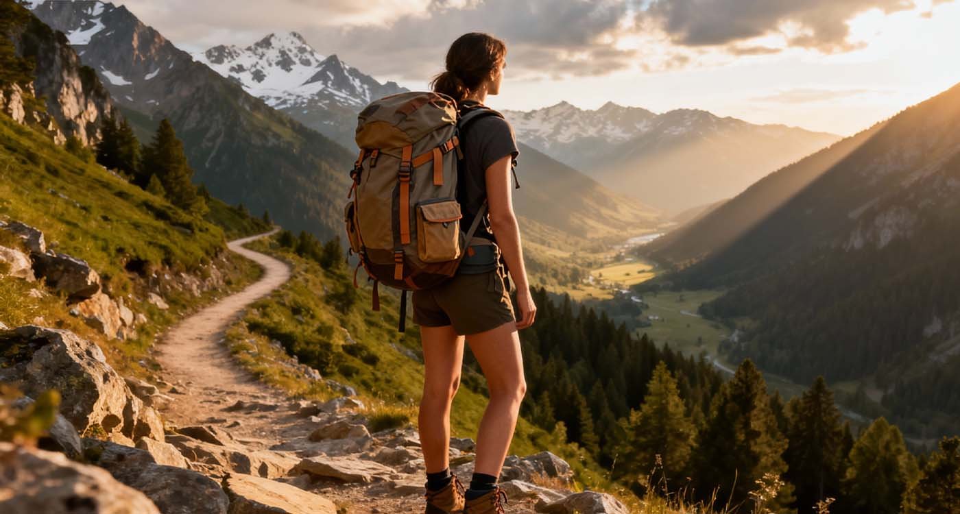 Best Travel Bags for Women 2025 — Stylish, Smart & Ready for Adventure - laptop bag Woman hiking with travel backpack