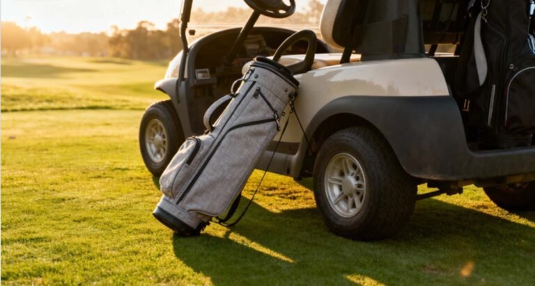 Best Travel Bags for Golf 2025 — Travel Smart, Protect Your Clubs - laptop bag Soft-sided golf travel bag beside golf cart