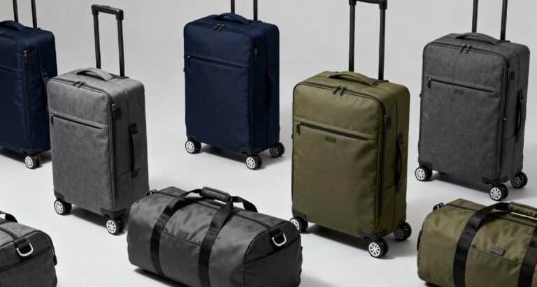 Duffle Bag with Wheels: 21 Best Rolling Options 2025 - laptop bag selection of wheeled duffle bags in various colors arranged on minimal background