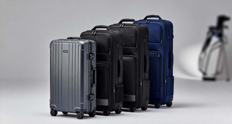 Golf Travel Bags: 18 Best Protection Options 2025 - laptop bag Selection of golf travel bags including hard and soft cases on neutral background