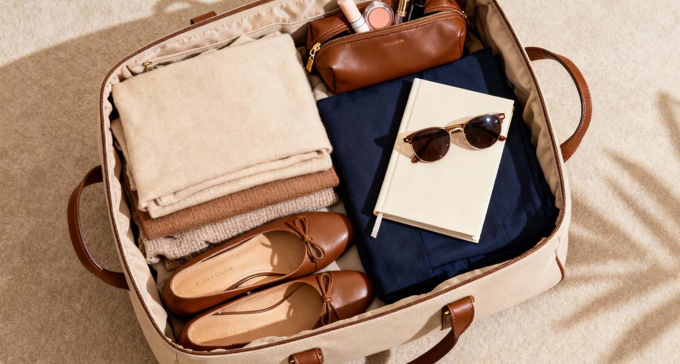 open weekender bag for women with organized clothes and accessories