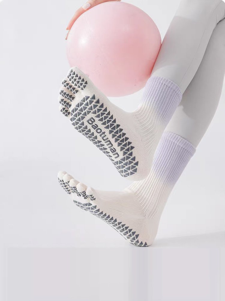 Close-up of the five-toe construction on Gradient Five-Toe Pilates Socks.